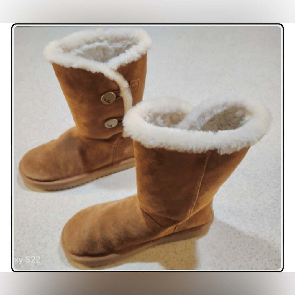 Koolaburra Kenslei By UGG Tall Boots Brown Size 7 Suede Leather Faux Fur
